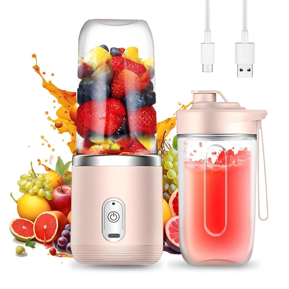 yotutun Smoothie Maker, 400 ml Portable Blender Mini Blender with 6 Blades Stainless Steel Small Smoothie Maker to Go USB Rechargeable Mini Stand Mixer for Baby Food Juice Jam Shake Smoothie (Pink)