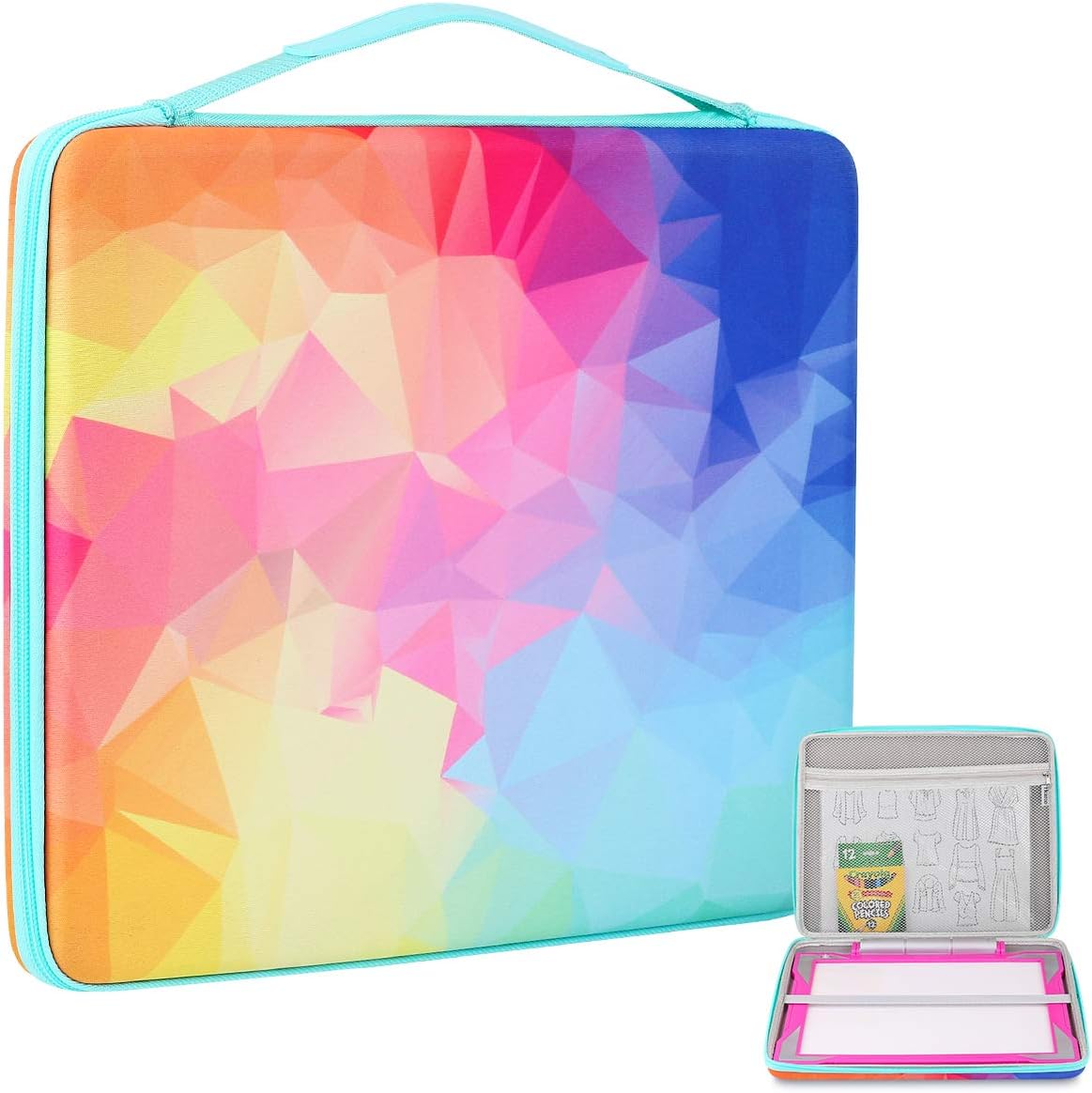 Hearoo Hard Travel Carrying Storage Case for Crayola Light-up Tracing Pad, Large Capacity for Tracing Pencil, Sheets and Other Accessories (Rainbow)