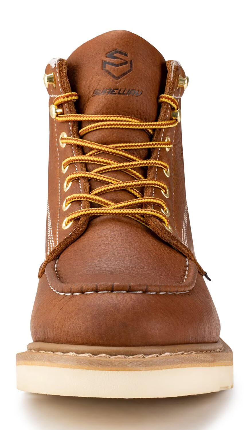 SUREWAY 6in Wedge Moc Toe Work Boots for Men - Soft Toe,Premium Full-Grain Leather,Lightweight Work Boots/Shoes,Comfort Insole,Oil/Slip Resistant,GoodyearWelt,EH Rated Industrial Construction