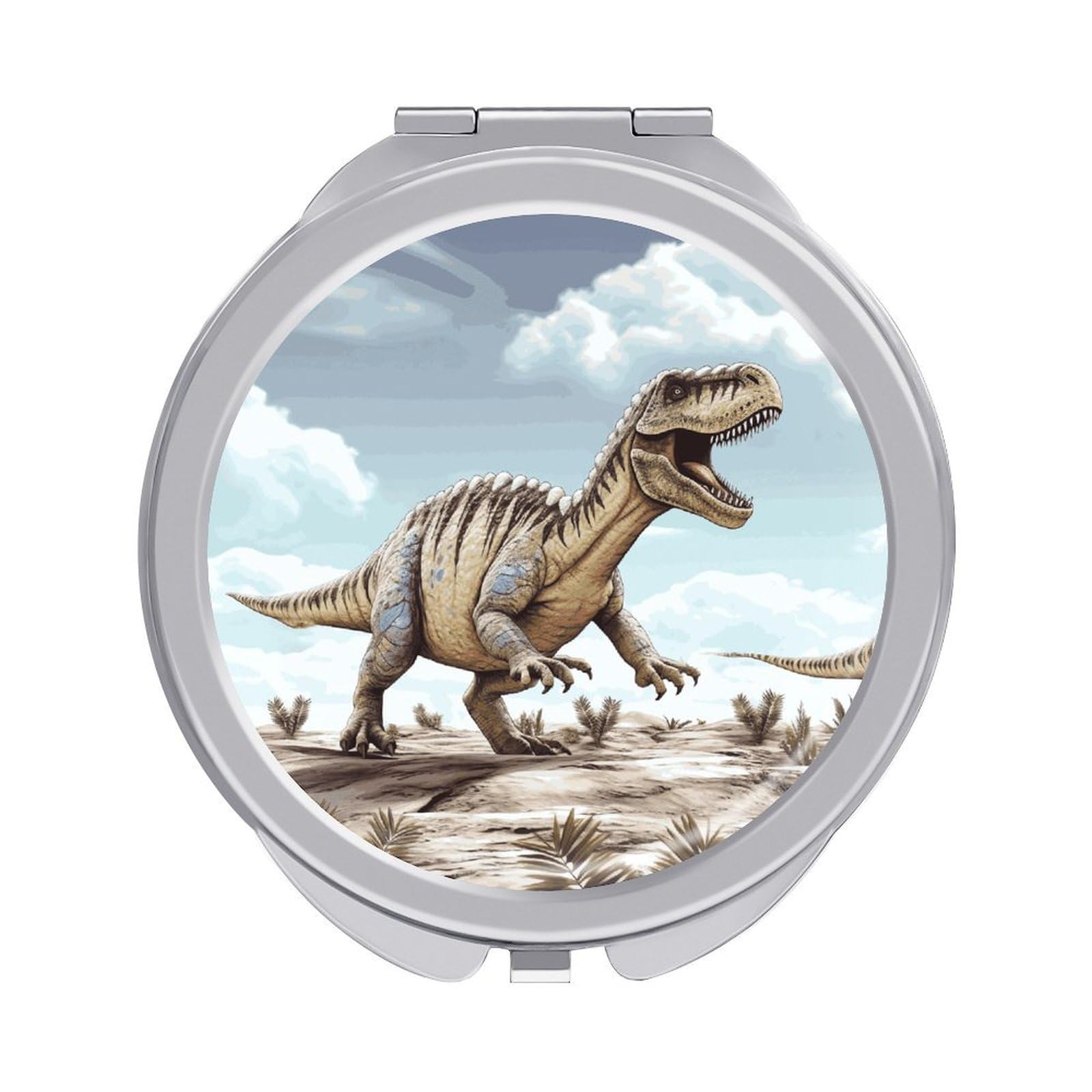 FekiLoot Dinosaur Walking Dinosaur Walking Makeup Mirror Compact Round Travel Makeup Mirror Portable Folding Handheld Pocket Mirrors for Handbag and Purses Gift Mini Mirrors