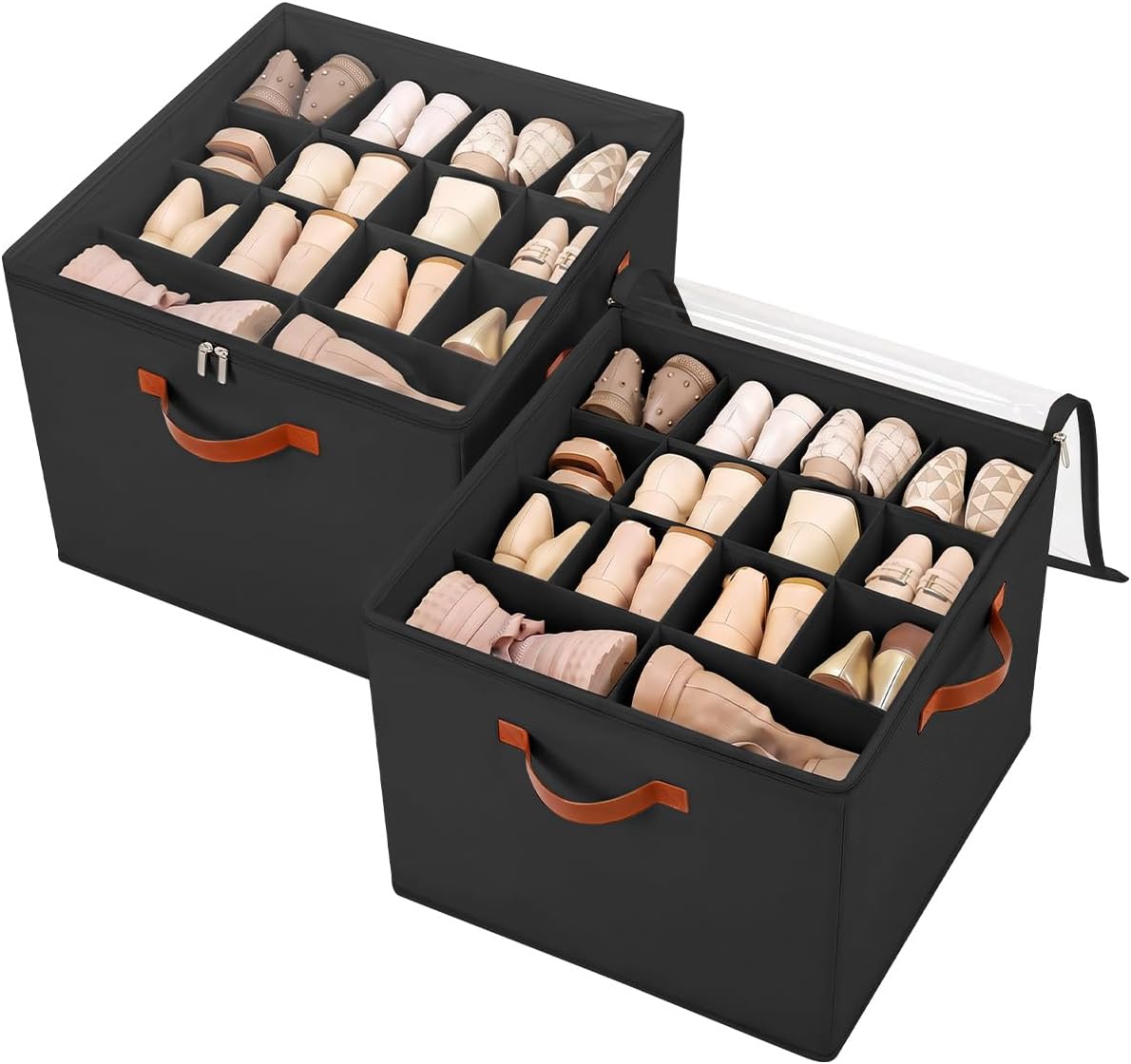 2 Pack Shoe Storage Organizer with Clear Lid for Closet Entryway ,Black