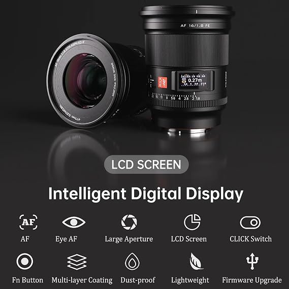 VILTROX 16mm f/1.8 F1.8 FE Auto Focus Full Frame Large Aperture Ultra Wide Angle Lens Built-in LCD Screen for Sony E-Mount Cameras A7 A7II A7III A7R A7RII A7RIII A7RIV A7S A7SII A9 A7C