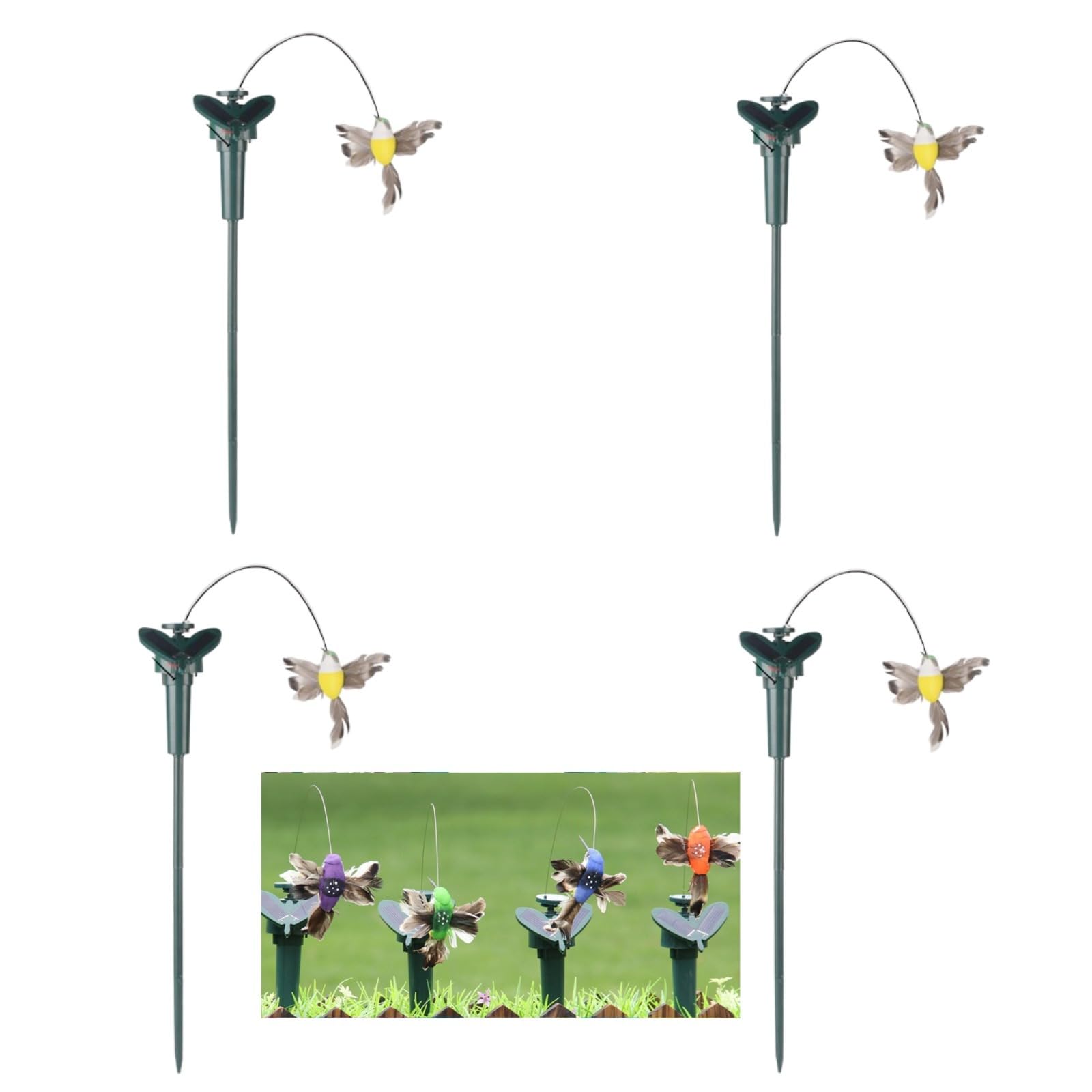 Colibri solaire de jardin en ABS lot de 4 pour illuminer vos après-midis sur le patio
