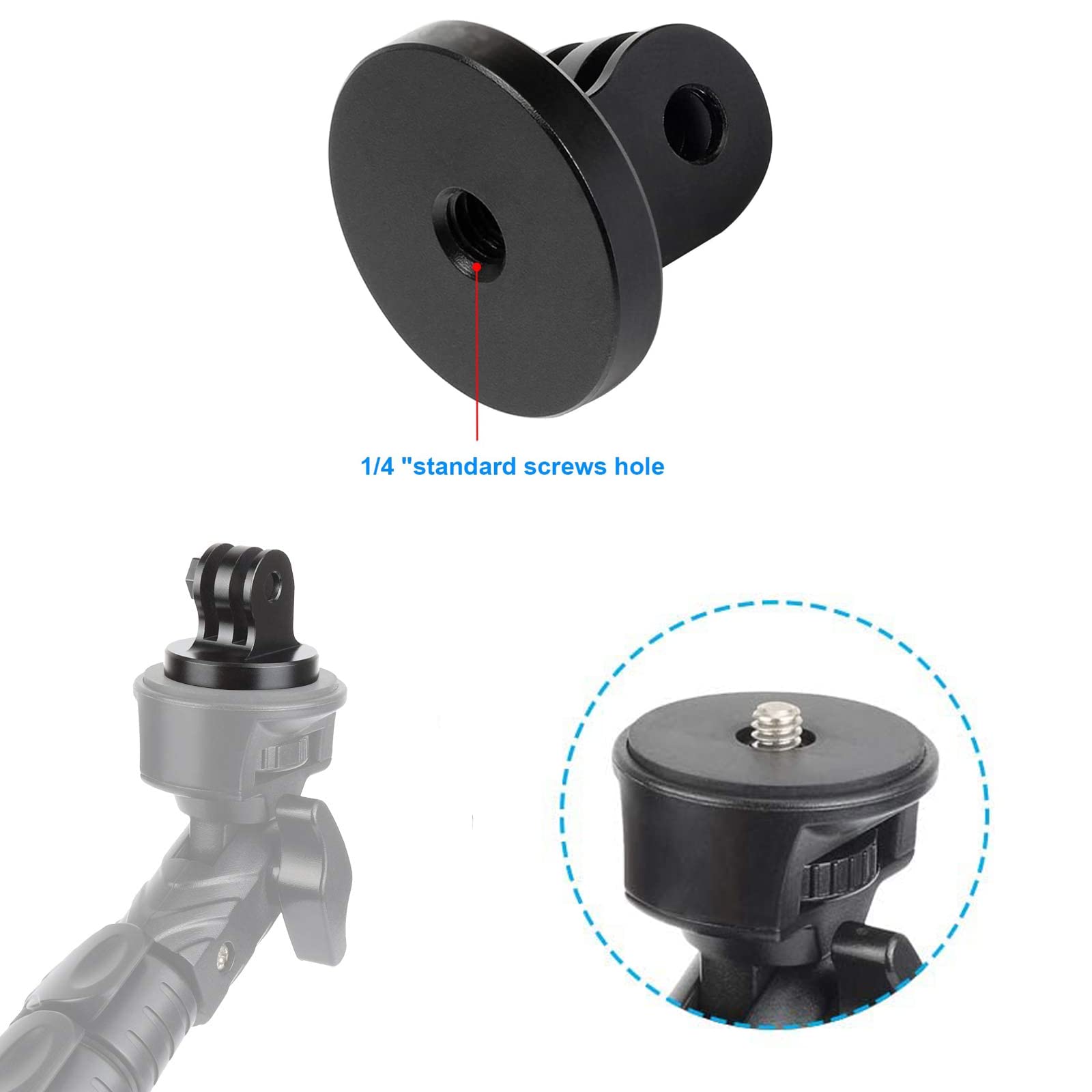 SOONSUN 3-Pack Tripod Mount Adapter for Gopro Hero 13, 12, 11, 10, 9, 8, 7, 6, 5, 4, 3+, 3, Session, Fusion, AKASO, SJCAM, DJI Osmo Action Camera - 316 Stainless Steel Screw Nut, Rustproof in Seawater