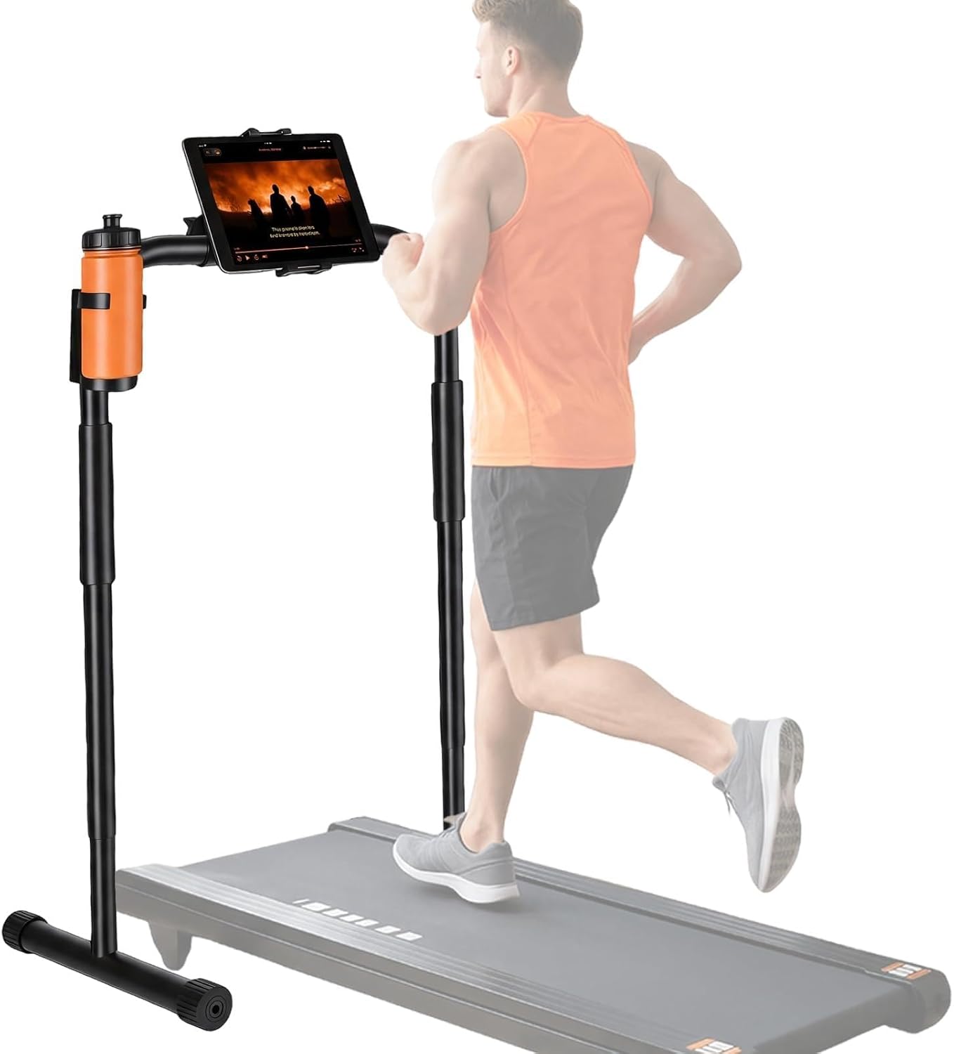 24.8" Wide Walking Pad Handle Bar, Adjustable Height 31.5"-37.5" Treadmill Handrail with Phone/Tablet & Cup Holder, Non-Slip Base, Stainless Steel Stable Structure for Home Walking Pad