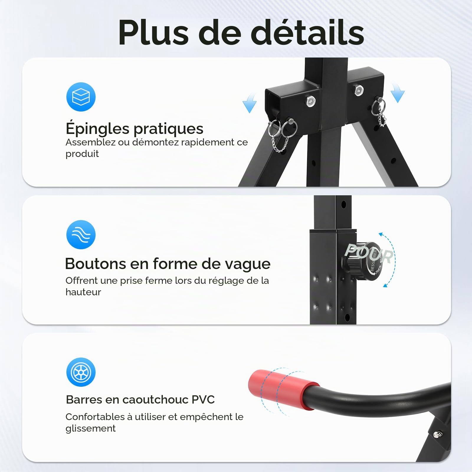4 in 1 Chaise Romaine Power Tower 200KG Dip Station, Hauteur Réglable 175-230cm, Barre de Tractions Pliable Musculation Pour l'entraînement à la Maison, Structure triangulaire, Se Plie Facilement