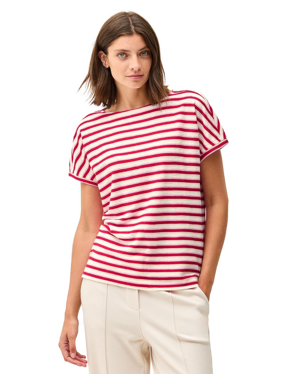 Cecil Women's B323558 Striped Textured Shirt, Glazed Apple Red, XS