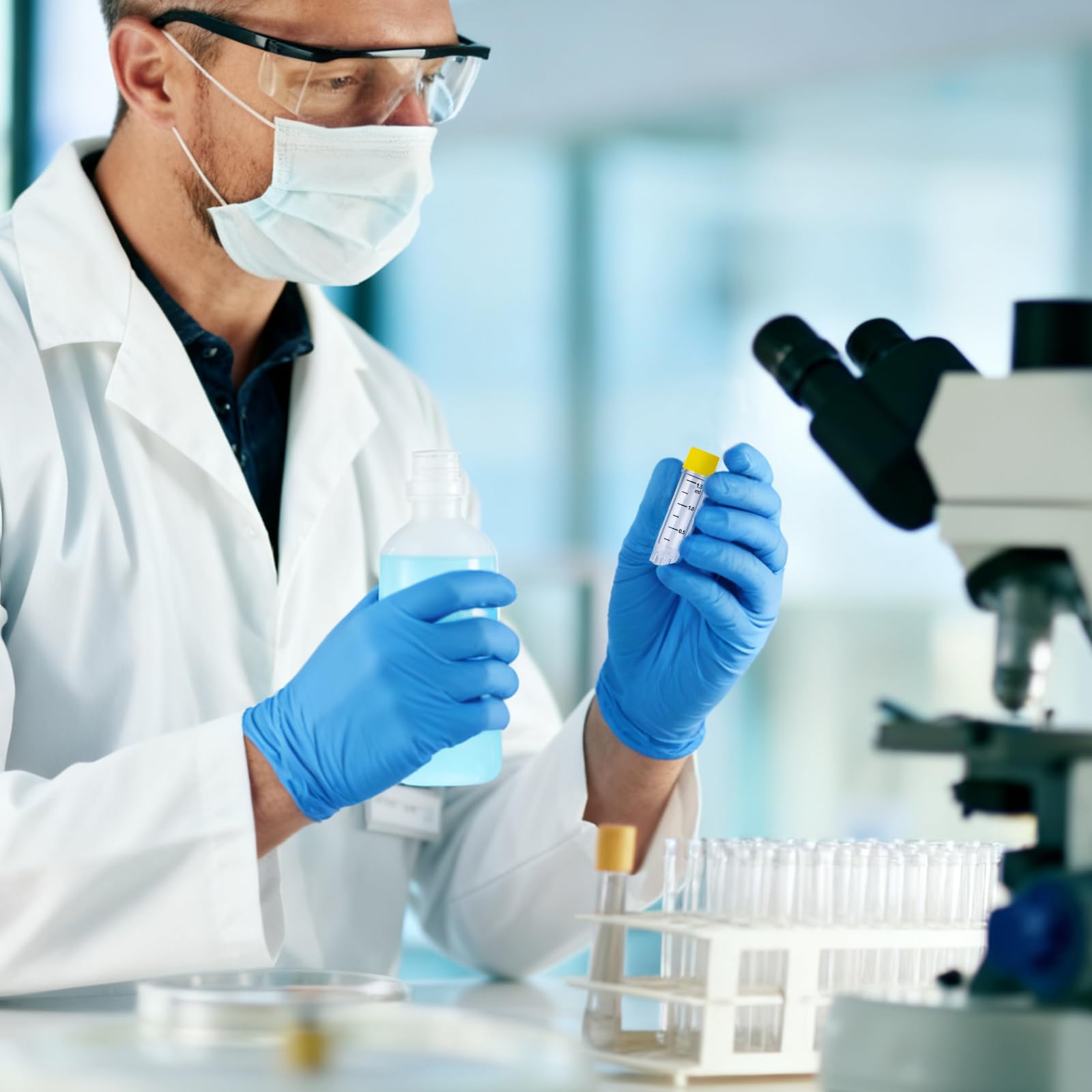 Tubos criogénicos de plástico, 1,5 ml, tubos de muestra, frascos de muestra con código de barras y tapón de rosca para experimentos de química de laboratorio, color amarillo, 1000 unidades