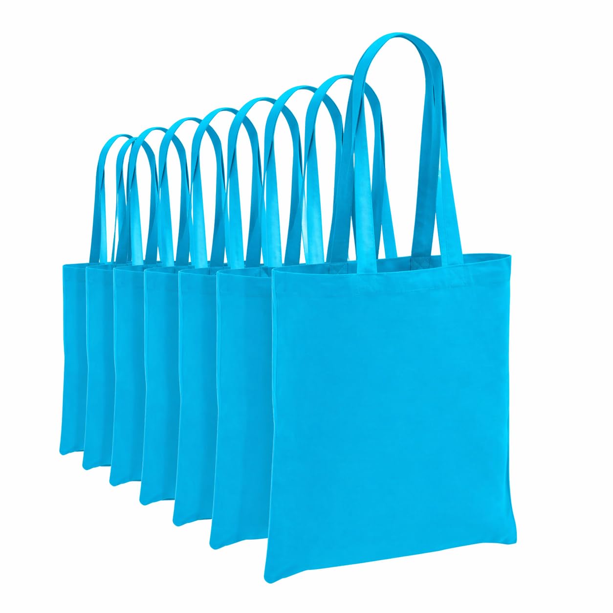 Hyper Mart Cotton 5oz(150gsm) Eco friendly Plain Natural Reusable Shopping Tote Bags Eco Friendly Long Handle Grocery Bag (Aqua, 10 bags)