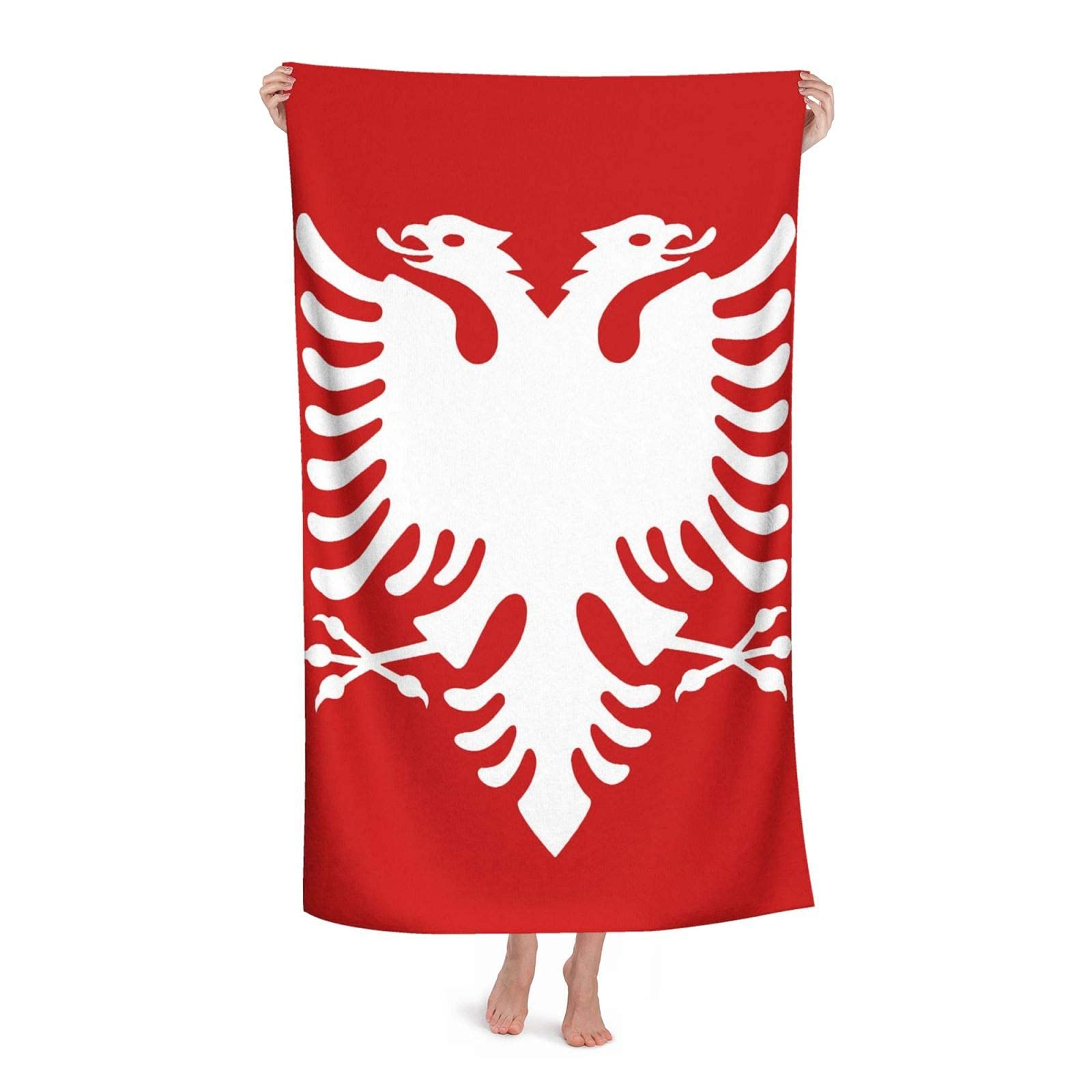 LSRCPD Beach Towel Albanian Flag Adult Travel Microfiber Large Bath Towel Soft Absorbent Beach Blanket 80X130CM