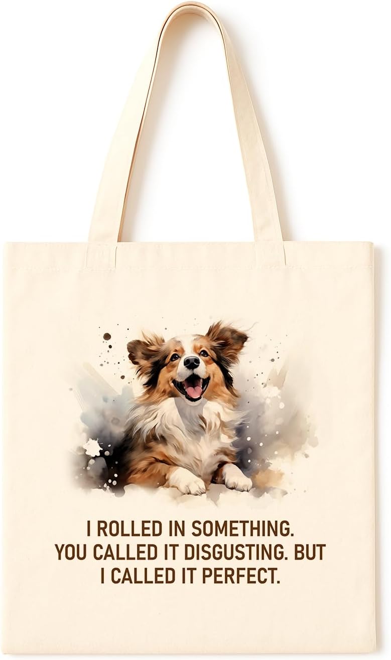 TOTE BAG Scented with Confidence ~ Happy muddy dog celebrates chaos and natural cologne. Great for carefree dog parents who value joy over hygiene. Pure canine energy inside.