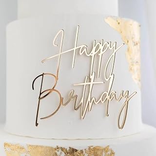1 PCS Happy Birthday Cake Topper, Acrylic Gold Mirror Birthday Cake Pick Bunting Decor for Anniversary Celebrating Party Cake Decorations (Gold Mirror)