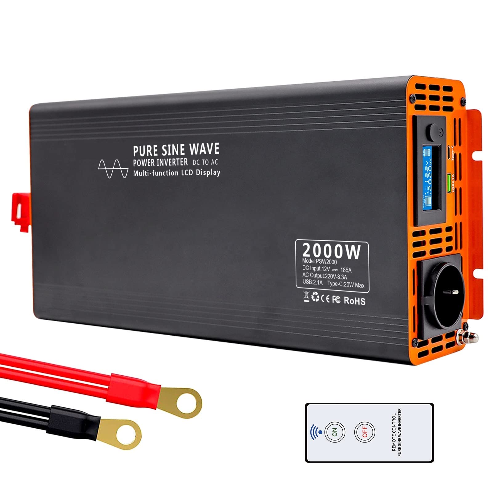 CUDTAPI Power Inverters Pure Sine Wave Inverter Voltage Converter 4000W Continuous Power 2000W DC 12V 24V 48V To AC Inverter(Inverter 2000W)