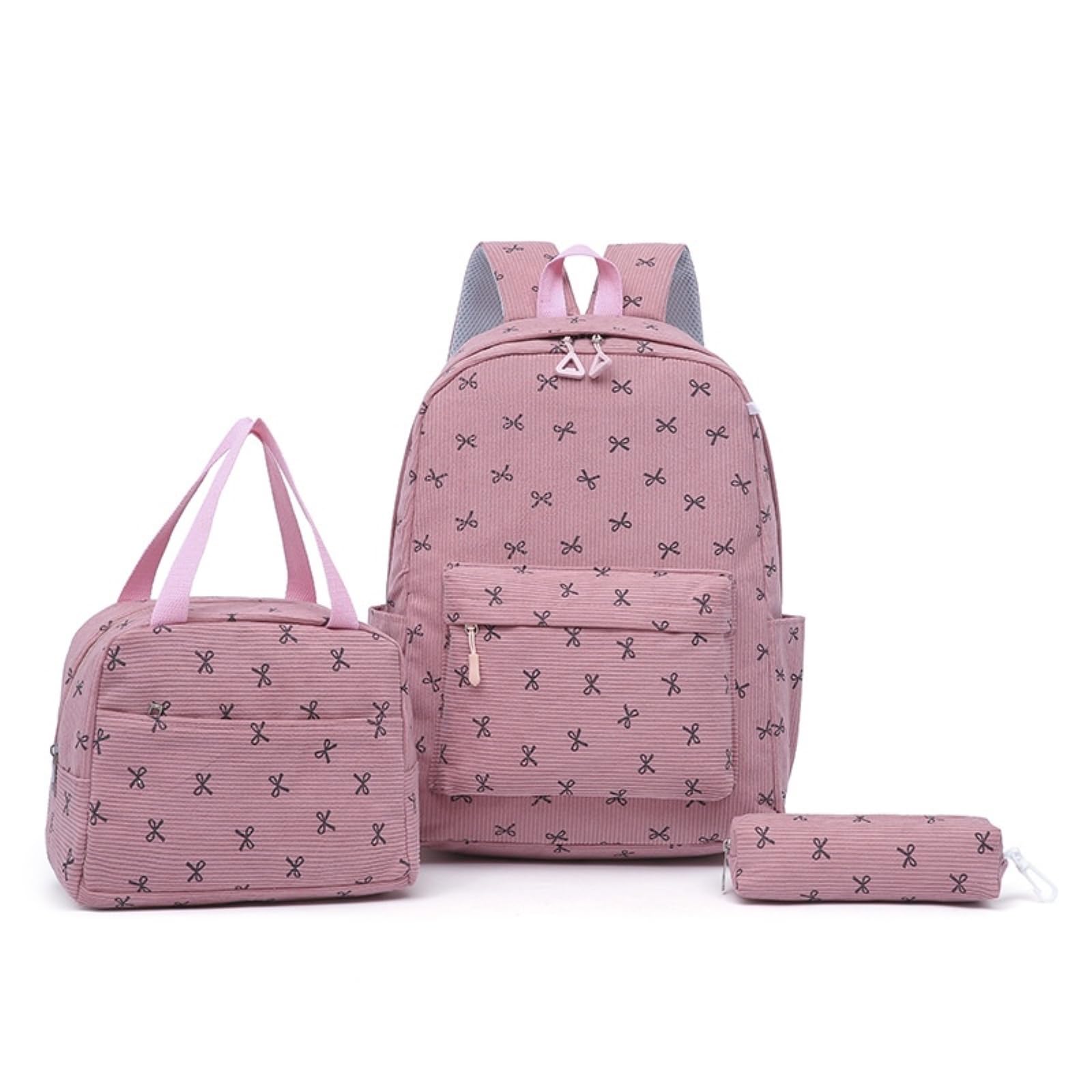 Zaino da Viaggio 3 in 1 Nero Arco Stampa Set Scolastico con Sacchetto A Pranzo E Borsa Matita per Ragazze Adolescenti