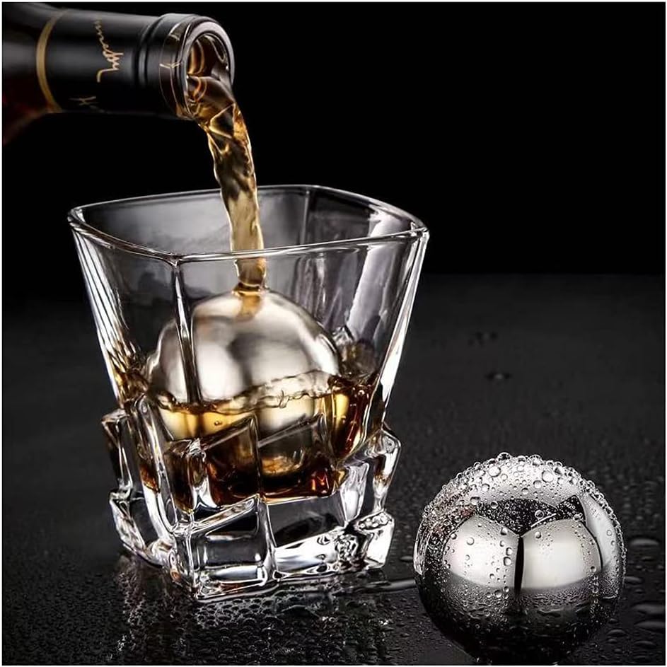 Reusable Stainless Steel Ice Cube Metal Large Whiskey Stones Gift Set for Men Chilling Ball for Drinks 5.5cm Set of 2