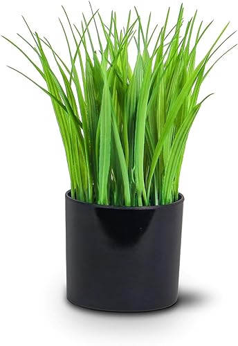 Season 2 Season Hierba de trigo sintético en maceta, vegetación artificial con lavabo de cemento vertical para decoración de oficina y hogar