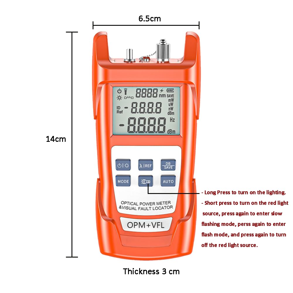 Testeur Optique tout-en-un, Photomètre Fibre Optique FTTH -70 dBm à +10 dBm avec fonction 15mW Localisateur Visuel de Défauts