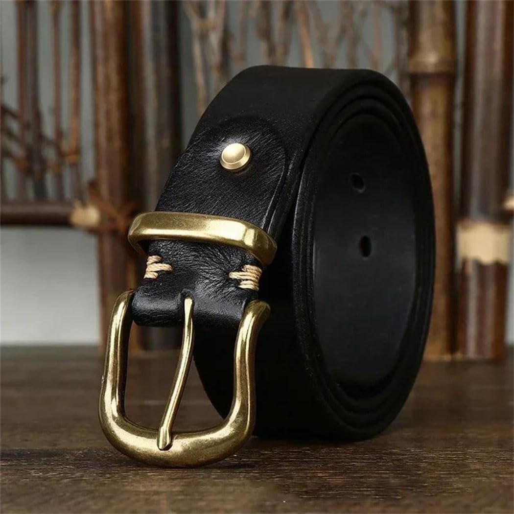 Men's Leather Belt - 3.8 cm Solid Cowhide with Brass Buckle, Western Waistband