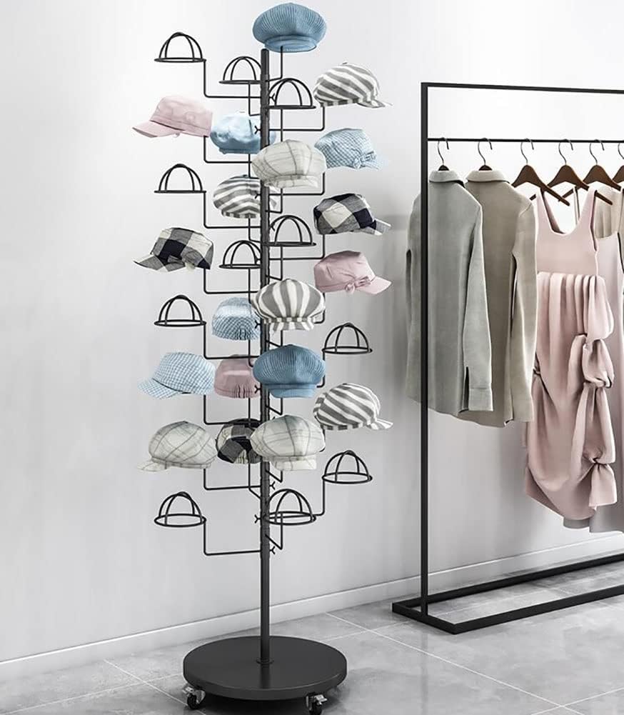 Hat Rack Metal Hat Display Stand with Large Capacity Movable Hat Display Racks for Baseball Caps Cowboy Hats and Wigs (White Place 30 Hats),White,Place 30 Hats