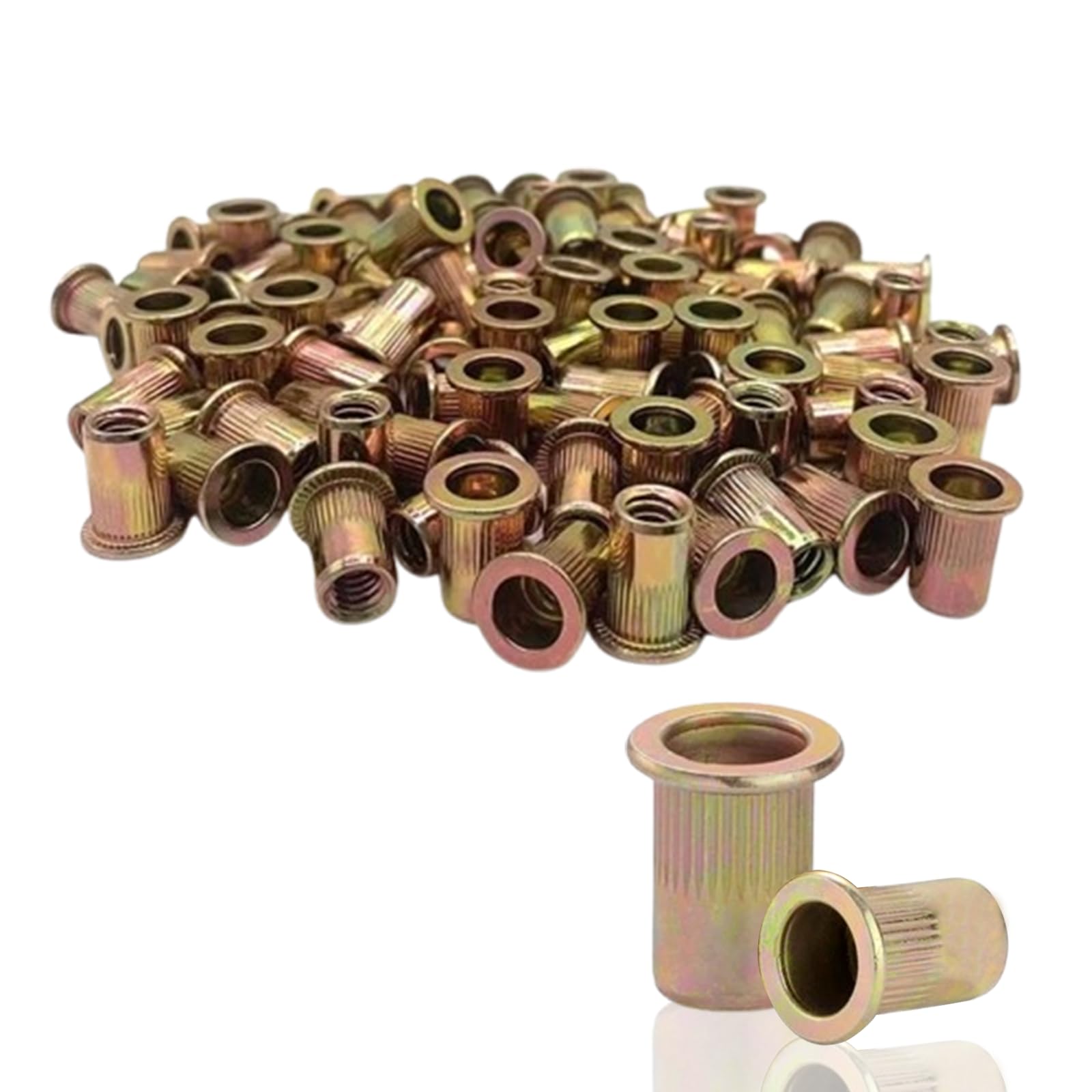 50PCS Rivet Nuts,M8 x 18mm Zinc Plated Carbon Steel Rivet Nuts, Flat Head Threaded Insert Nuts for Metal Sheets, Electrical Appliances & Industrial Products (M8x18mm)