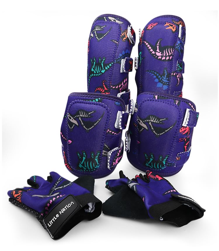 Little Nation Kids Protective Gear Set โ Knee Pads for Kids, Elbow Pads & Gloves for Scooters, Bikes & Skates, Safe Toddler Knee and Elbow Pads for Ages 3โ8 (Dinosaur)