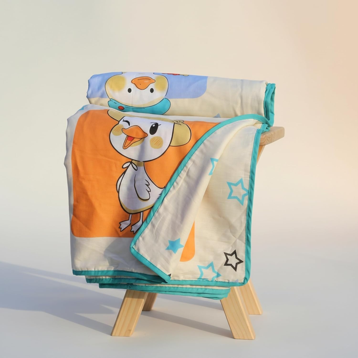 LORETO - A QUALITY LINEN BRAND 100% Cambric Cotton Double Dohar 88 x 90 Inches, 3-Layer Lightweight AC Blanket with Soft Cotton Flannel Filling, Summer Quilt, Reversible, Playful Ducks on Creamy Beige-image-20