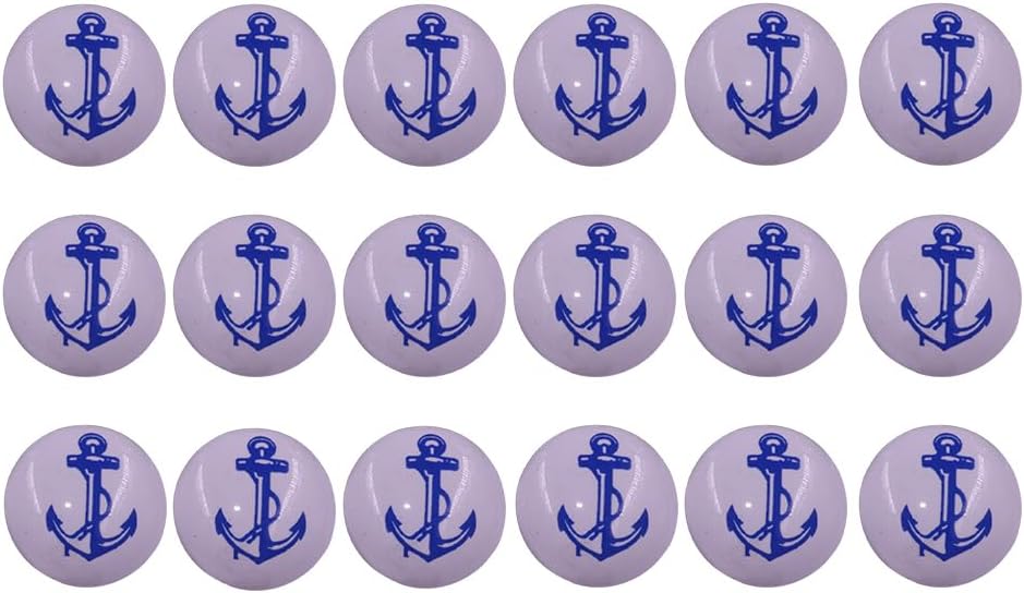 The Metal Magician Cabinet Knobs, Blue Anchor On White Ceramic Aesthetic Kitchen Cabinet & Furniture Knobs (Set of 18)