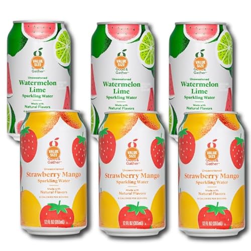 Unsweetened Sparkling Water Variety Pack, Strawberry Mango and Watermelon Lime, Natural Flavors, Zero Calories, 12 fl oz, 6 Cans