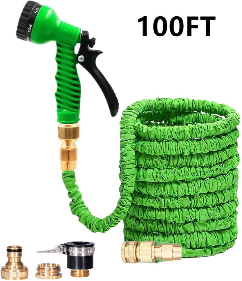 100FT Garden Hose, Expandable Flexible Magic Hose Pipe Hose Solid Brass Hose Fittings & Spray Gun-Green | Super Light Weight Expandable Hose Pipe | 7 Setting Sprayer