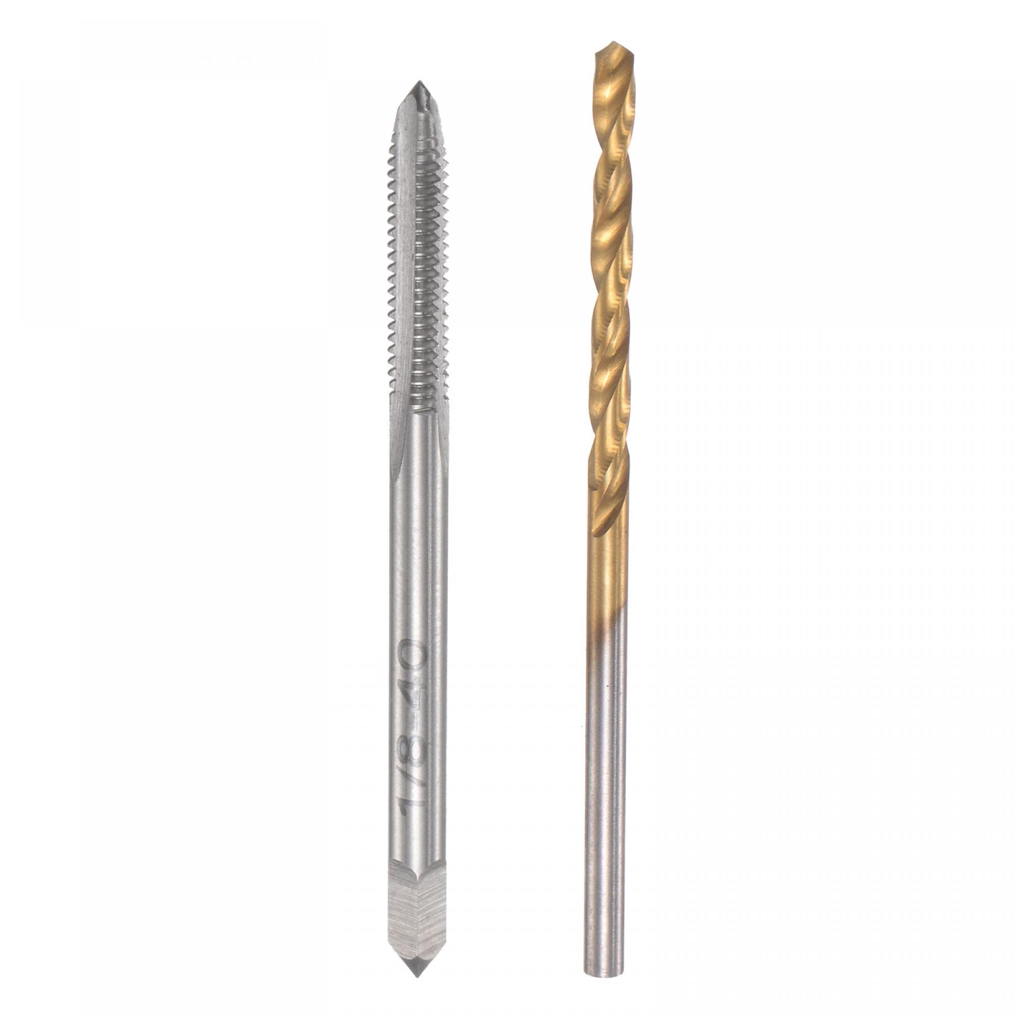 sourcing map 1/8-40 UN Straight Flute Thread Tap and 2.5mm Twist Drill Bit Set, Titanium Plated 6542 High Speed Steel Drilling Bit Machine Threading Tap