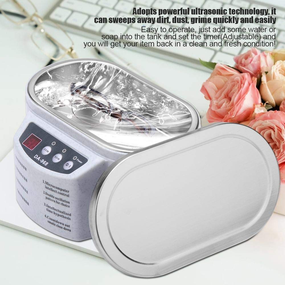 Limpiador Ultrasónico, Acero Inoxidable 600 ml Limpiador Profesional Rápido y Potente de Joyería Máquina de Limpieza Gafas Resistente y Duradera para Anillo Collar Anteojos Espejo Piezas Metal etc(UE)