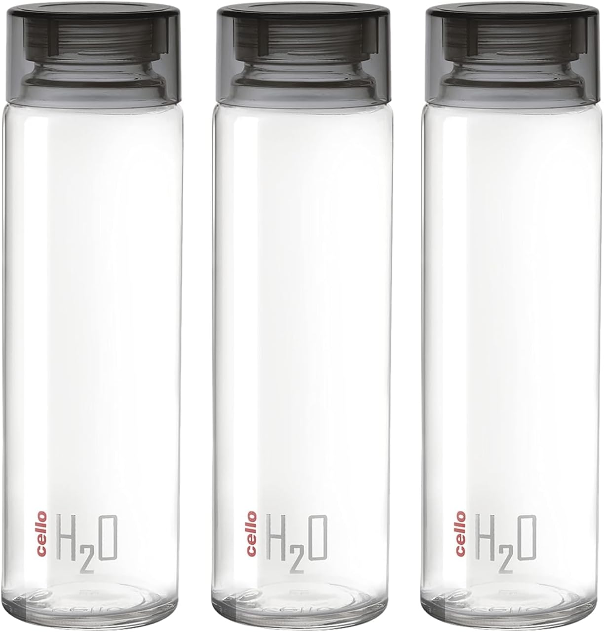 CELLO H2O Glass Fridge Water Bottle with Plastic Cap | Leak proof & break-proof | Wide mouth & Easy to Clean | Best Usage for Office/School/College | Set of 3, 920ml | Black
