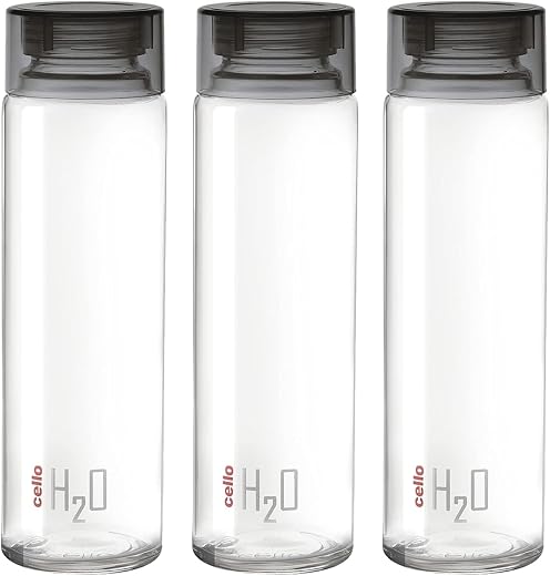 CELLO H2O Glass Fridge Water Bottle with Plastic Cap | Leak proof &amp; break-proof | Wide mouth &amp; Easy to Clean | Best Usage ...
