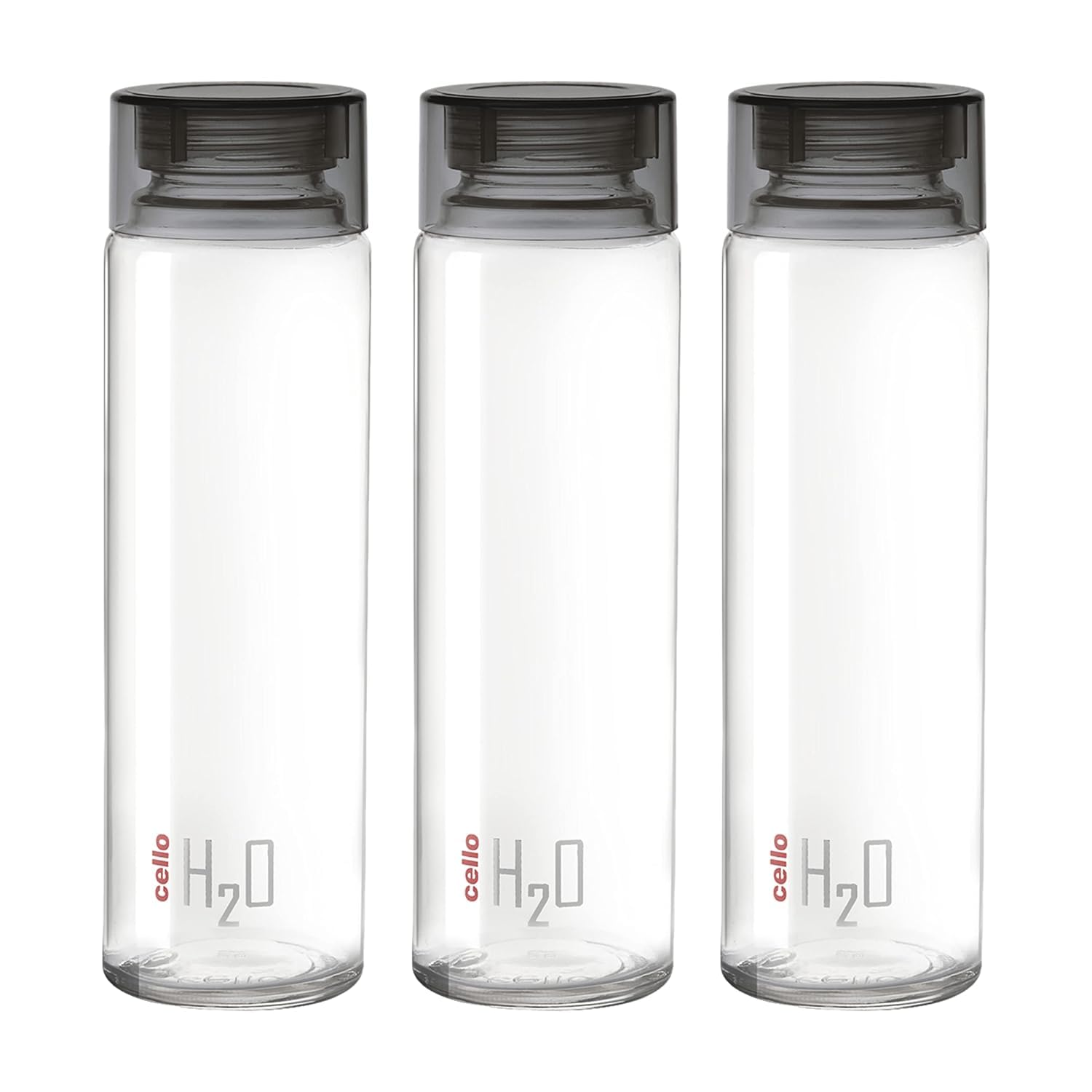 CELLO H2O Glass Fridge Water Bottle with Plastic Cap | Leak proof & break-proof | Wide mouth & Easy to Clean | Best Usage for Office/School/College | Set of 3, 920ml | Black