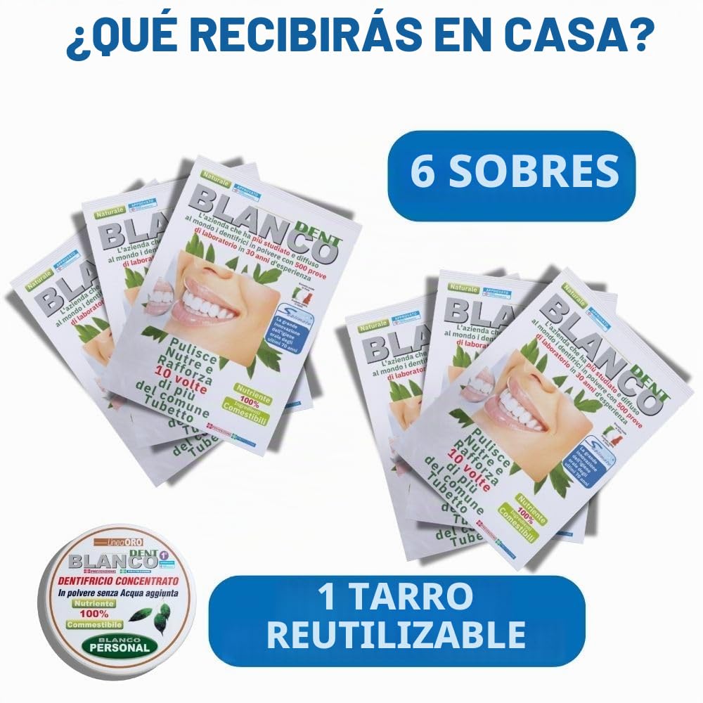 Blancodent Pasta de Dientes Sin Flúor en Polvo y Enjuague Bucal Natural Pasta de Dientes Blanqueadora y Alcalinizante Profesional Para Dientes Blancos y Encías Saludables (6)