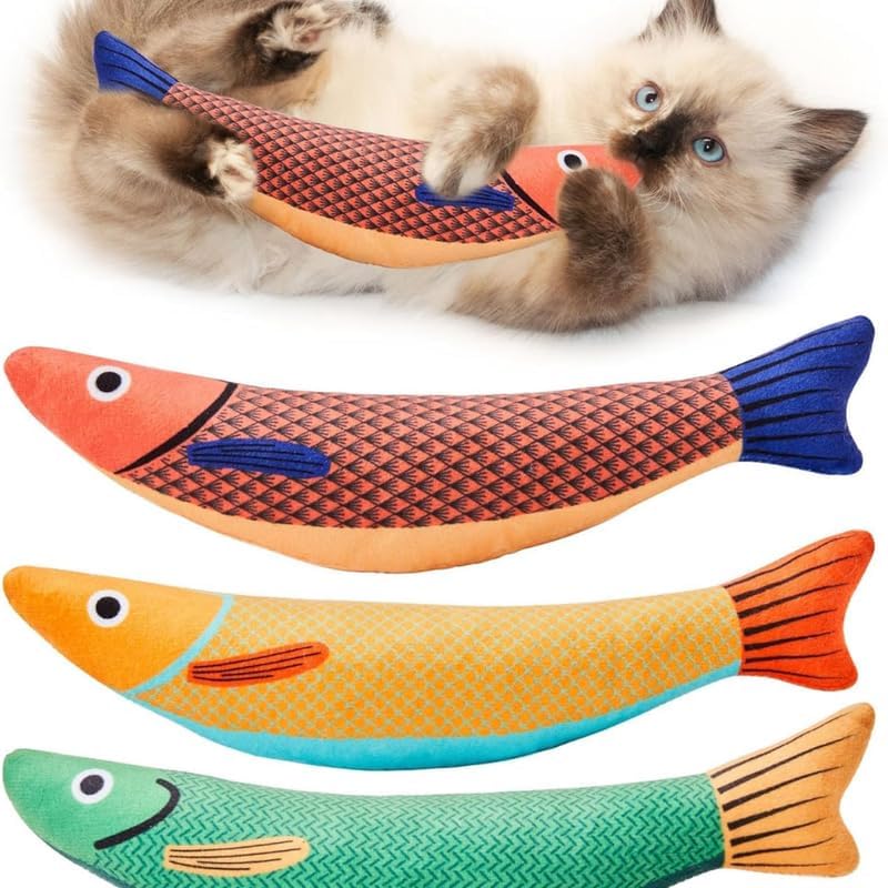 D&C PAWS Catnip Fish Toy for Cats Soft and Durable, Interactive Cat Kicker Toys for Indoor Kitten Exercise 8 Inches Teething Chew Toy for All Breeds (Pack of 1 Pcs, Multicolor)