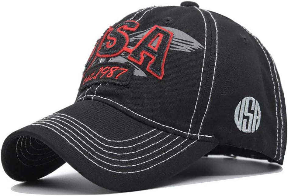 Uphily American Flag Embroidered Washed Cotton Baseball Cap