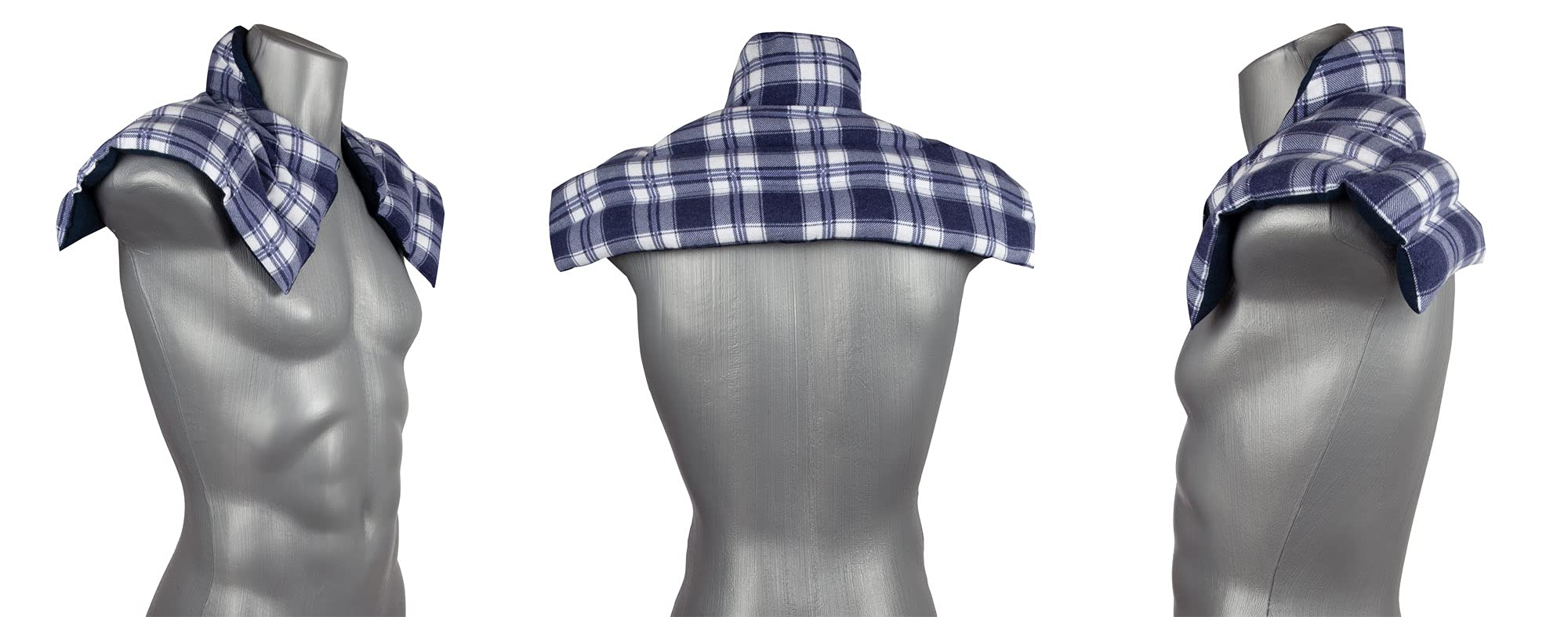Bio-Dinkelkissen Schulter & Nackenkissen mit Kragen. Nacken Wärmekissen, Körnerkissen - Wärme und Kälte - Kissen mit Bio-Dinkel, Flanell karo-blau