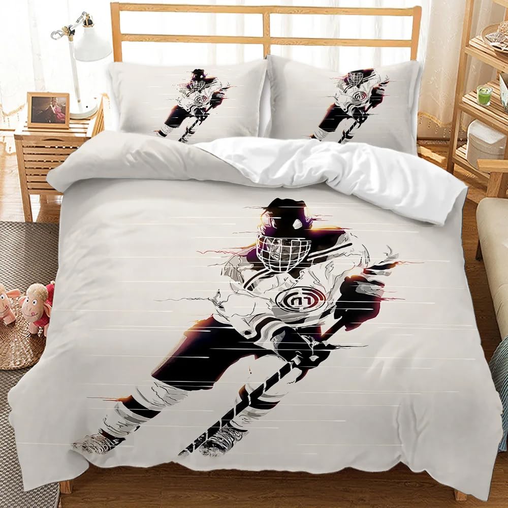 QBIDCSX Bedding Double Duvet Set Hockey Bedding Double Bed Set - Microfibre Quilt Cover 230x220 cm - Comforter Cover with 2 Pillowcases(Double)