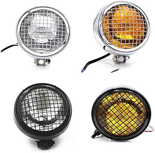 Parrilla de motocicleta, lámpara de cabeza transparente, retro, vintage, universal, de la vieja escuela, ATV Cafe Racer Bobber Touring Dirt Bike