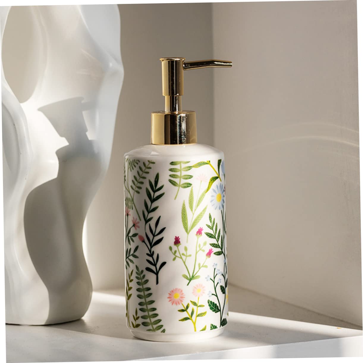 Dispensador de Loción Cerámico 430ml Bomba, Estampado Floral