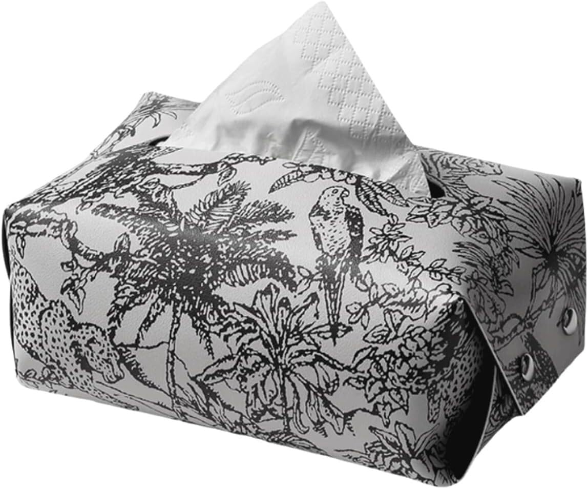 Leather Tissue Box Cover Holder With Snap Button Rectangular Napkin Dispenser 7x4.3x2.9in