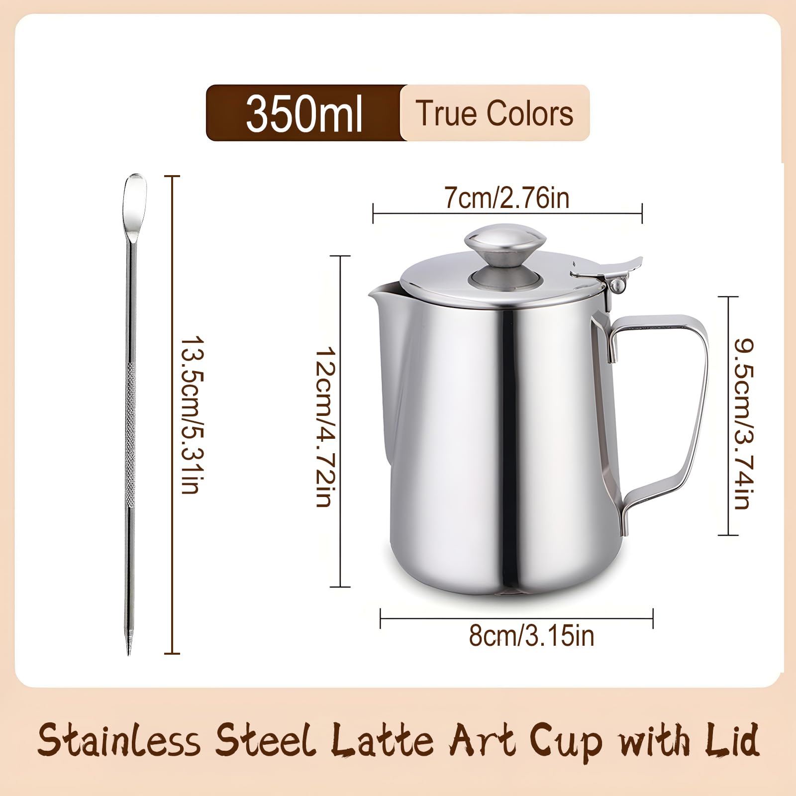 Milchkännchen Edelstahl,Milchkännchen mit Deckel Milchkanne mit Latte Art Pen Handheld Milchkanne Edelstahl Milch Pitcher Schaumbecher Milchschaum Kanne für Espresso Cappuccino Latte Barista