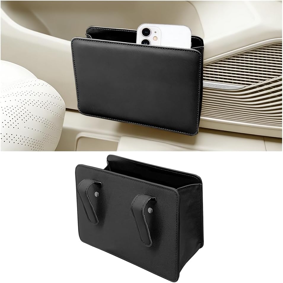 Car Trash Can, Leather Foldable Mini Vehicle Door Trash Bin Box Organizer, Automotive Interior Dustbin Hanging Storage Container Bag Accessories, Universal for SUV, Sedan, Truck