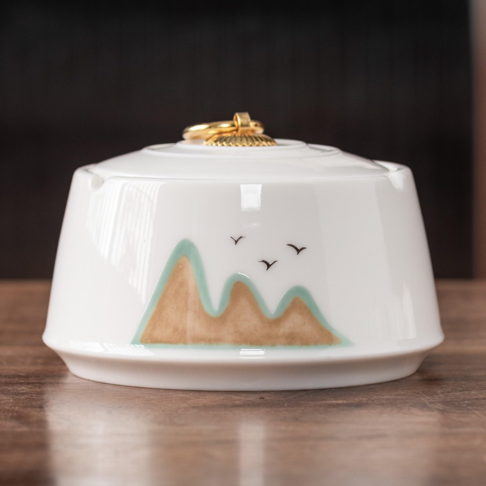 Cendrier de table avec couvercle pour salon et terrasse modèle Montagne