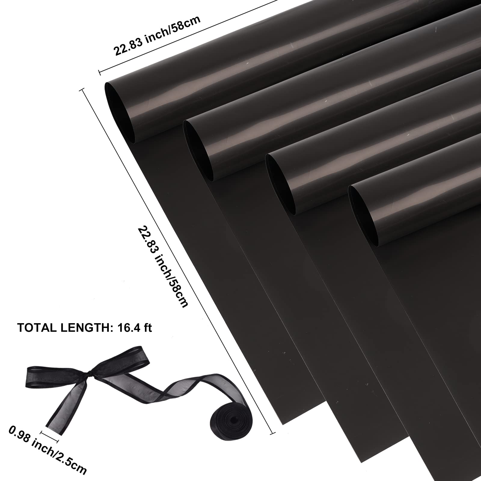 Kosotody 20 Sheets Waterproof Floral Wrapping Paper,Florist Bouquet Packaging Paper with Ribbon, 22.8x22.8 inch (Double Black)…