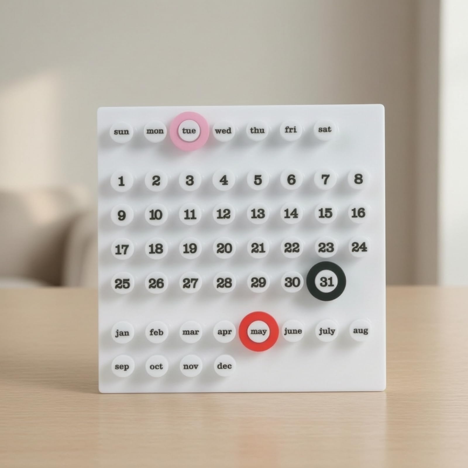 predolo Ppetuell Kalend Minimalistisch Kalendboard mit Holzplättchen Tischkalend für Schreibtisch, Büro, Grün