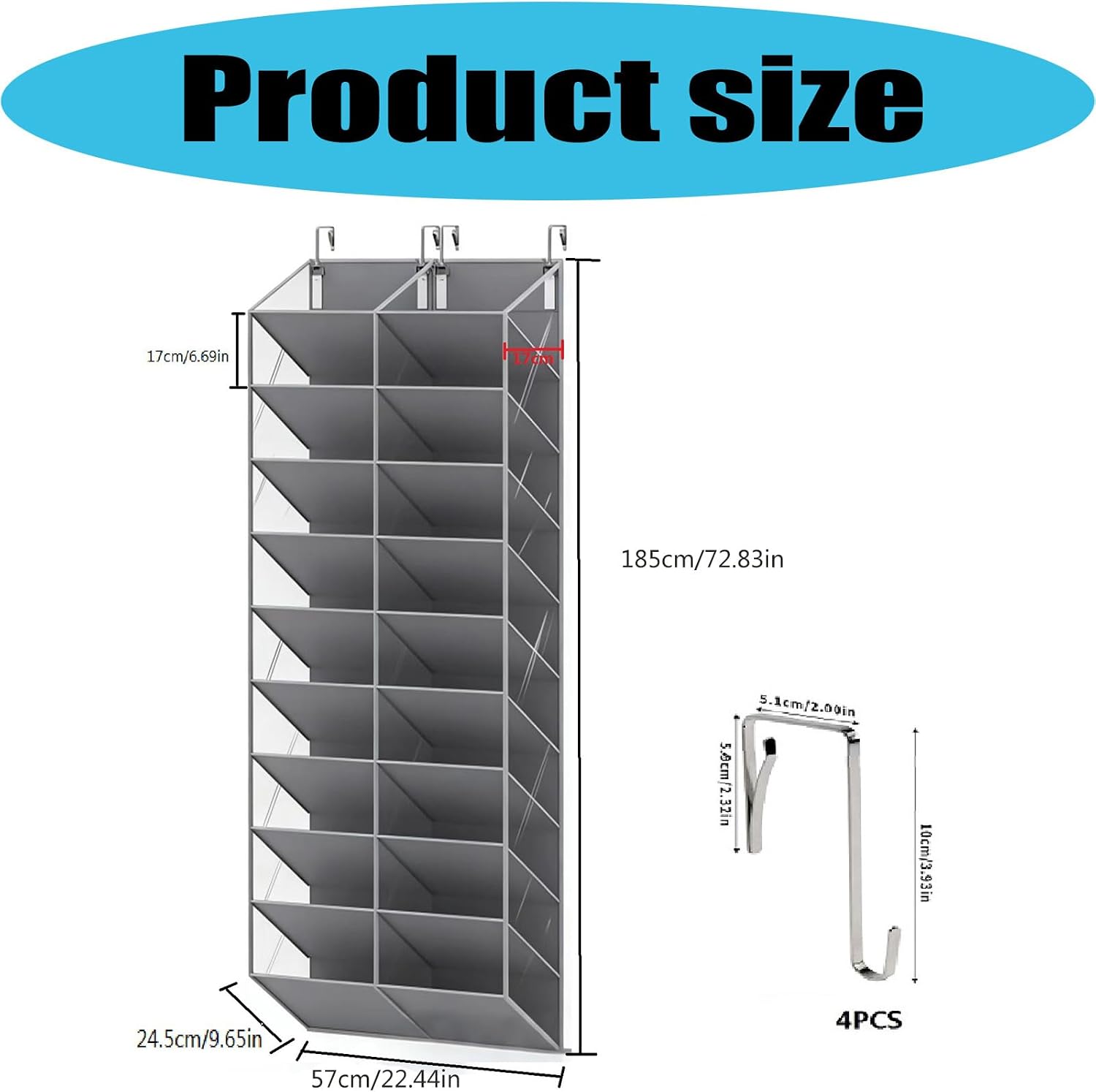 Extra Wide 10 Section Hanging Closet Storage Premium PVC Backed Fabric Increases Storage Space Permanent Hanging Planner