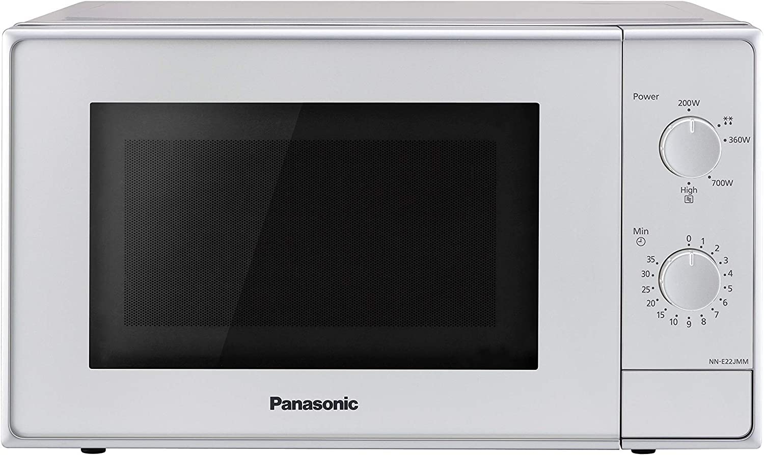 Panasonic NN-E22JMMEPG | Four Micro-ondes Solo, 20 L, 5 niveaux de puissance : 800W/700W/360W/270W/200W, Plateau tournant 25,5 cm, Intérieur acrylique, Argent – Version FR