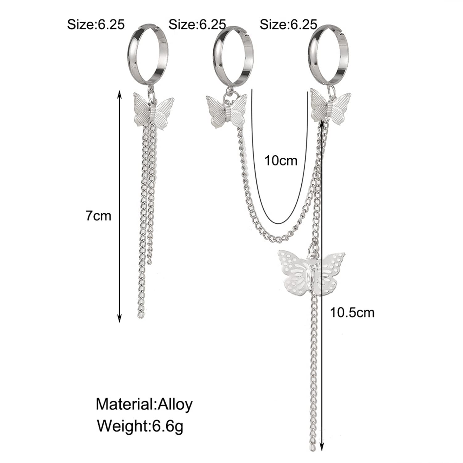Butterfly Chain Rings Set Plated Toned Inspired